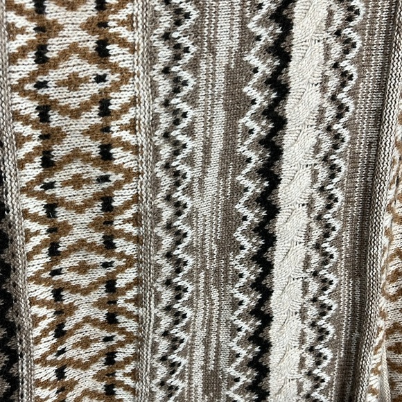 J. Jill Womens Waterfall Front Cardigan L Brown Tan Cream Pockets Aztec Wool EUC - Picture 10 of 15